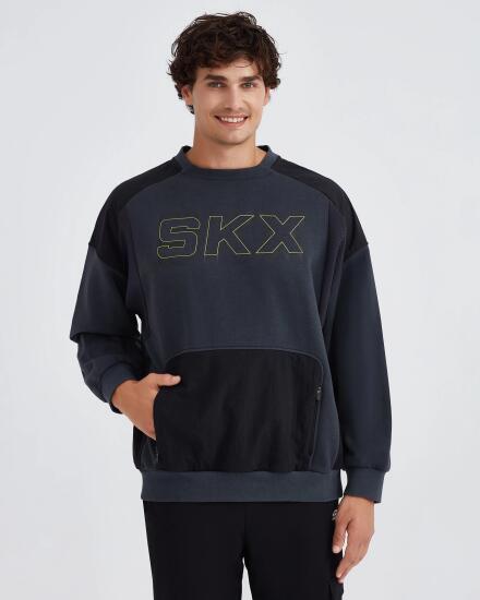 Skechers M LW Fleece Crew Neck Sweatshirt Gri Erkek Sweatshirt - 1