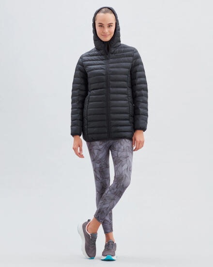 Skechers W Essentil Midi Lenght Hooded Jacket SİYAH Kadın Mont - 3