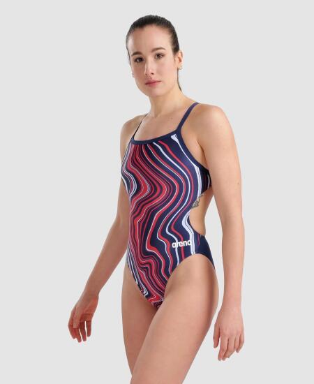 Arena WOMEN'S SWIMSUIT CHALLENGE BACK MARBLED Mavi Kadın Mayo - 3