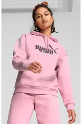 Puma ESS+ ANIMAL Hoodie FL Pembe Kadın Sweatshirt - 1