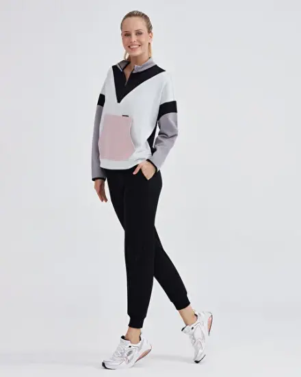 Skechers W 2XI-Lock Color Block Half Zip Sweatshirt Gri Kadın Sweatshirt - 1