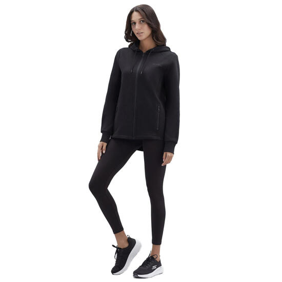 Skechers W 2XI-Lock Full Zip Hoodie Sweatshirt SİYAH Kadın Eşofman Üstü - 3