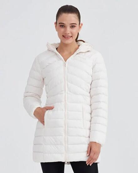 Skechers W Essential Maxi Length Hooded Jacket BEYAZ Kadın Mont - 1