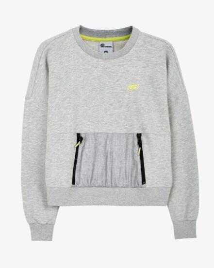 Skechers W LW Fleece Fabric Block Crew Neck Sweatshirt Gri Kadın Sweatshirt - 5